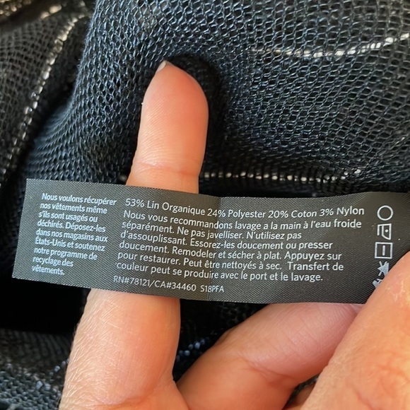 Eileen Fisher Black & White Illusion Mesh Top Organic Linen - Picture 9 of 10